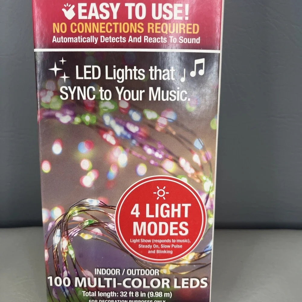 BeatSync Lights Sound Activated String Lights LED Sync To your Music 100 Multi